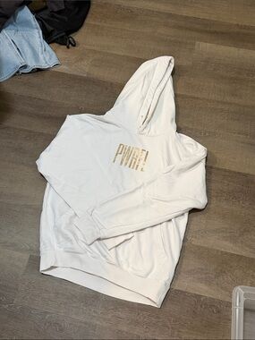 White Hooded Sweatshirt with Gold Logo
